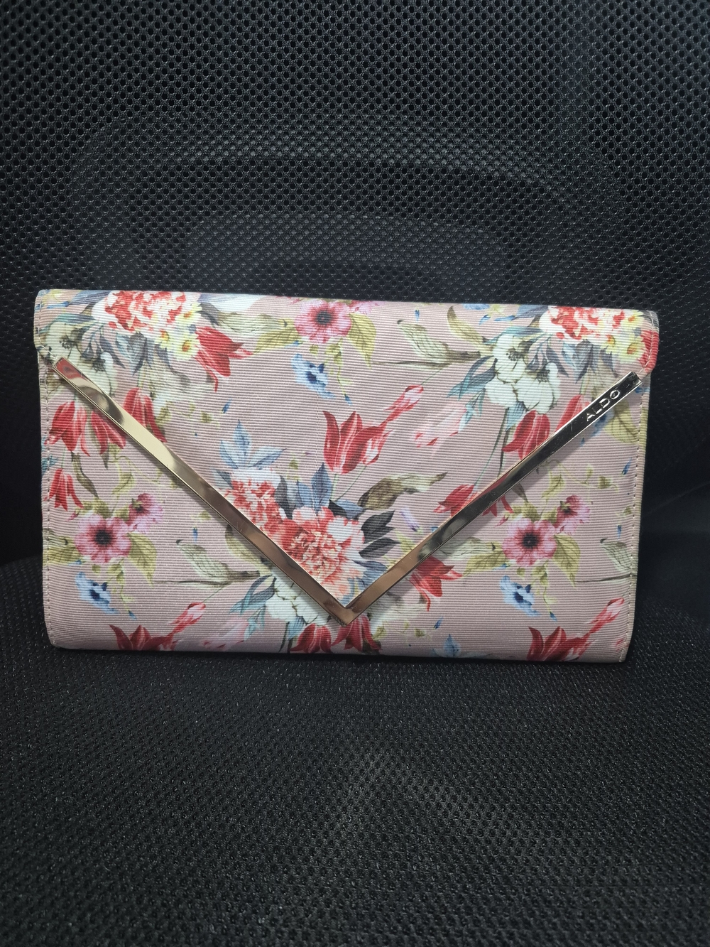 Aldo Floral Pink Envelope Clutch with Gold V-Trim